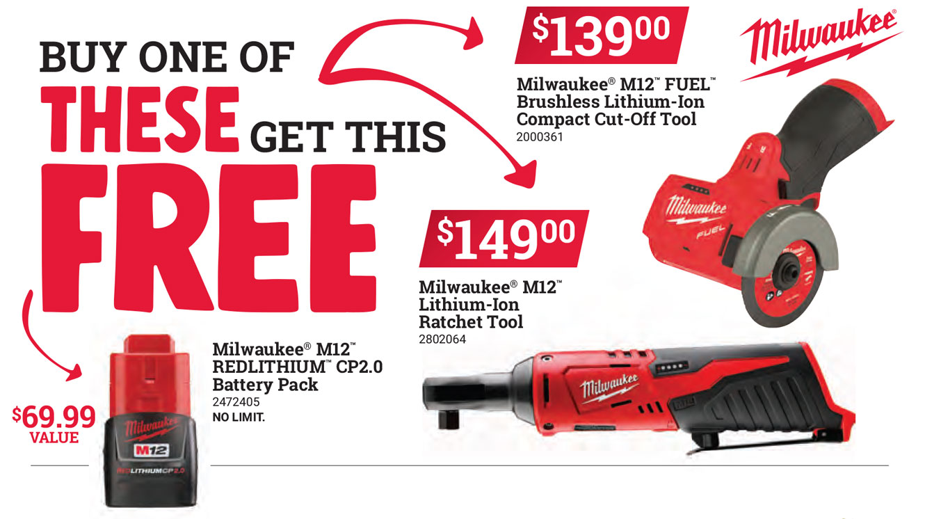 milwaukee tools on sale, buy one get one free, central coast ace hardware