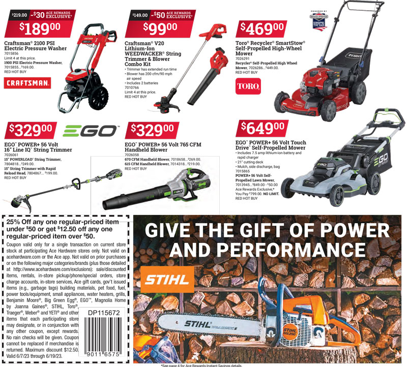 father's day gift ideas, lawnmowers, blowers, weed trimmers, cordless, ace hardware watsonville gilroy seaside