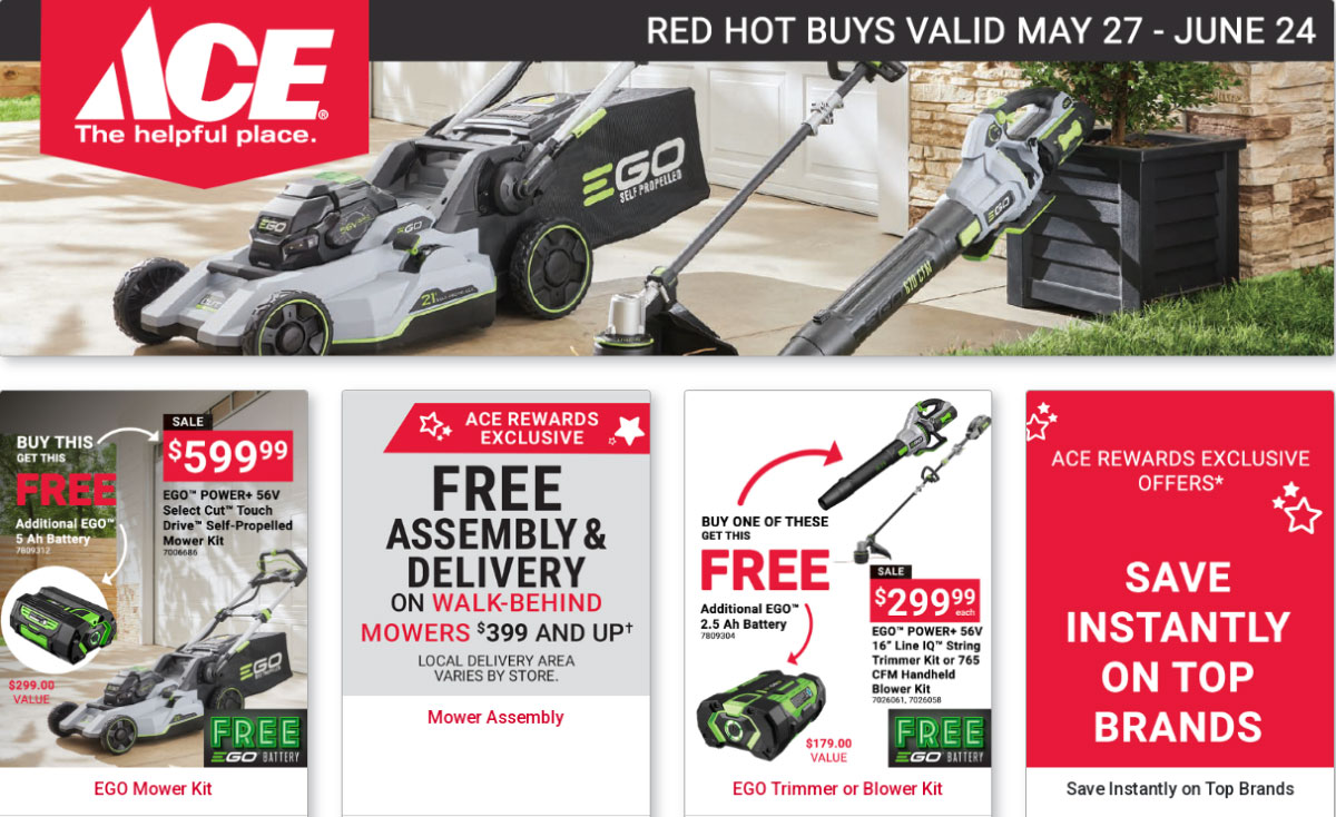 ego power lawn mowers and leaf blowers on sale near me, best prices on ego power tools, ace hardware