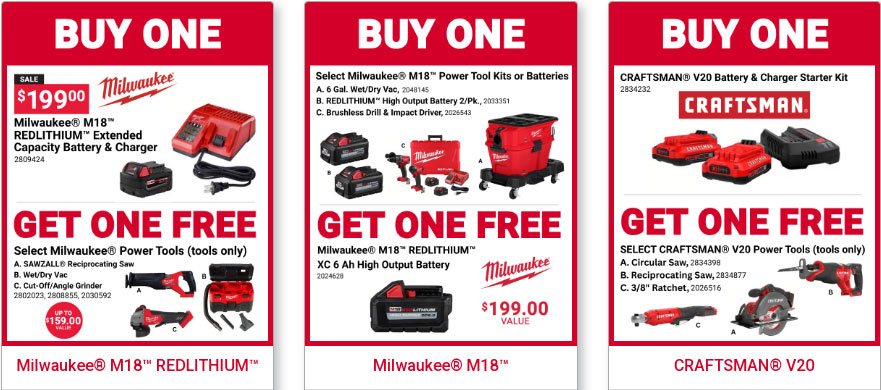 buy one get one free, milwaukee tools, craftsman tools, ace hardware near me
